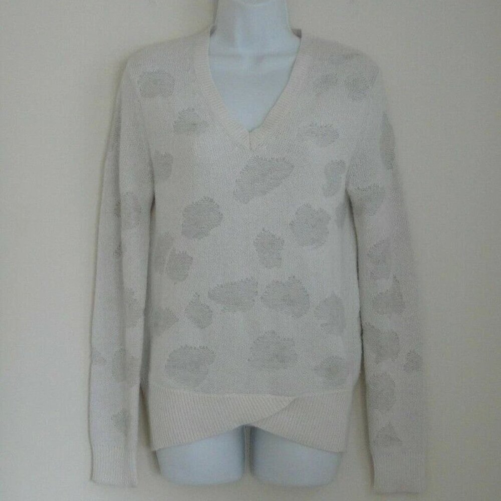 New 3.1 PHILLIP LIM Offwhite Wool Cashmere VNeck Floral Jacquard Knit Sweater XS